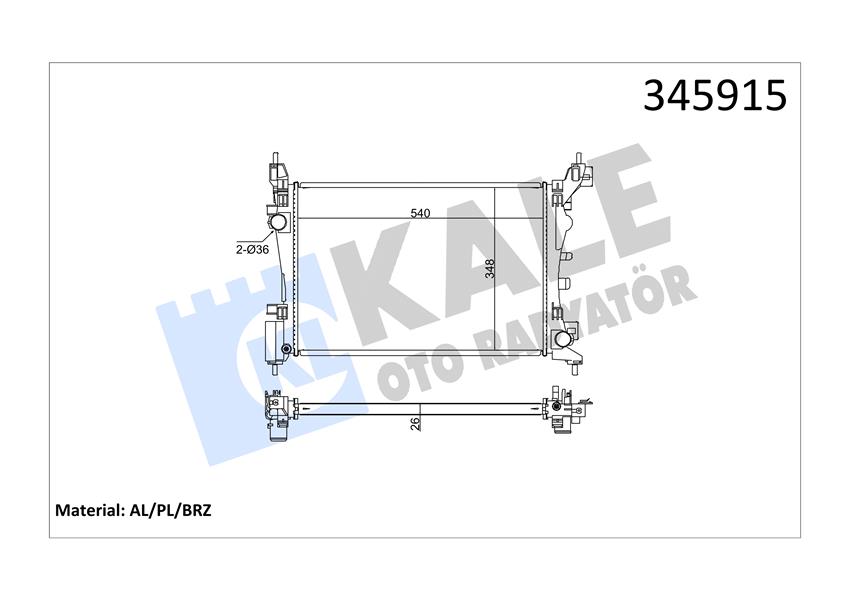 SU RADYATÖRÜ FIAT PUNTO-FIORINO-QUBO 1.2 1.4 1.4 16V 05=> (MT) (AC NAC) (BRAZING) (540x348x26)