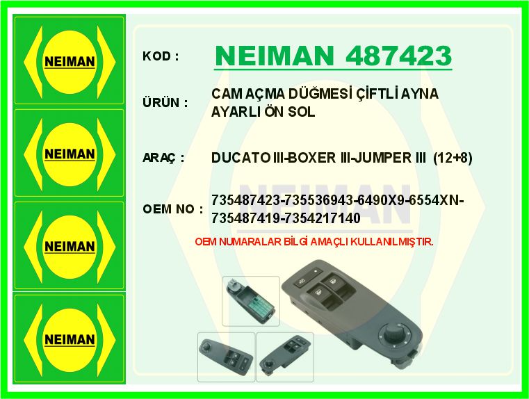 Cam Açma Düğmesi Çiftli Ayna Ayarli Ön Sol