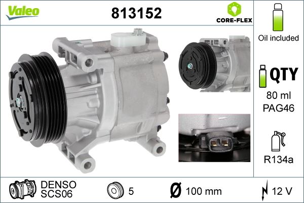 KLİMA KOMPRESÖRÜ FIAT 500 07> ALBEA 03>09 DOBLO 05>10 PALIO 03>12 PANDA 06>13 LANCIA YPSILON 03>12 FORD KA 08>16 1.3MTJ 1.9JTD (12V 6 KANAL 100MM)