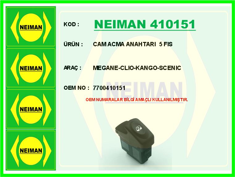 Cam Açma Anahtarı 5 Fis Megane-clio-kango-scenic