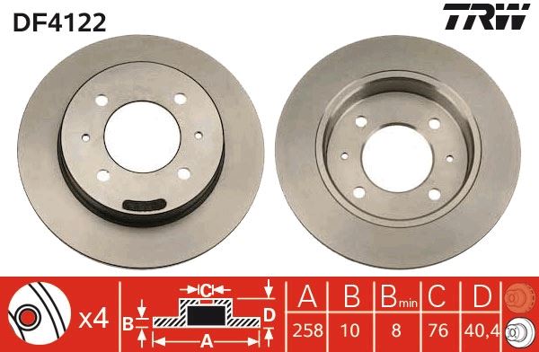 ARKA FREN DİSKİ (DOLU TİP) HYUNDAI ELANTRA 1.6L G4GR G4ED 96-06 (258 çap x 4 bijon) - Takım disk fiyatıdır
