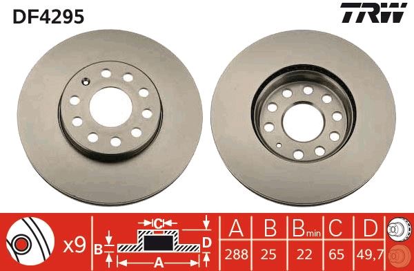 FREN DİSKİ ÖN VW CADDY-PASSAT-GOLF 5/6/7- SKODA OCTAVIA FORD CONNECT 23> (ÇAP: 288mm, KALINLIK: 25mm Delik: 9 )
