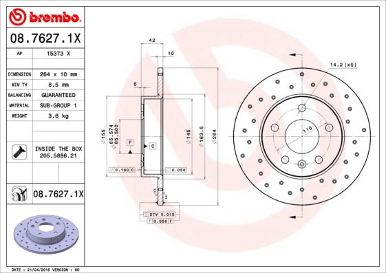 ARKA FREN AYNASI ASTRA H-COMBO C 02> MERIVA A-B 03> ASTRA G 1.8-2.0 98> ZAFIRA A (264x10x5DL)