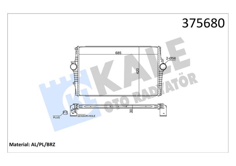 INTERCOOLER VOLVO S60 I(384)2.0T 00<10-S80 I(184)2.4D 01<06-V70 II(285)2.4D 01<08-XC70 I CROSS COUNT RY(295)D5 VX AWD 02<08 [BRAZING] [30MM] TURBO RADYATÖRÜ