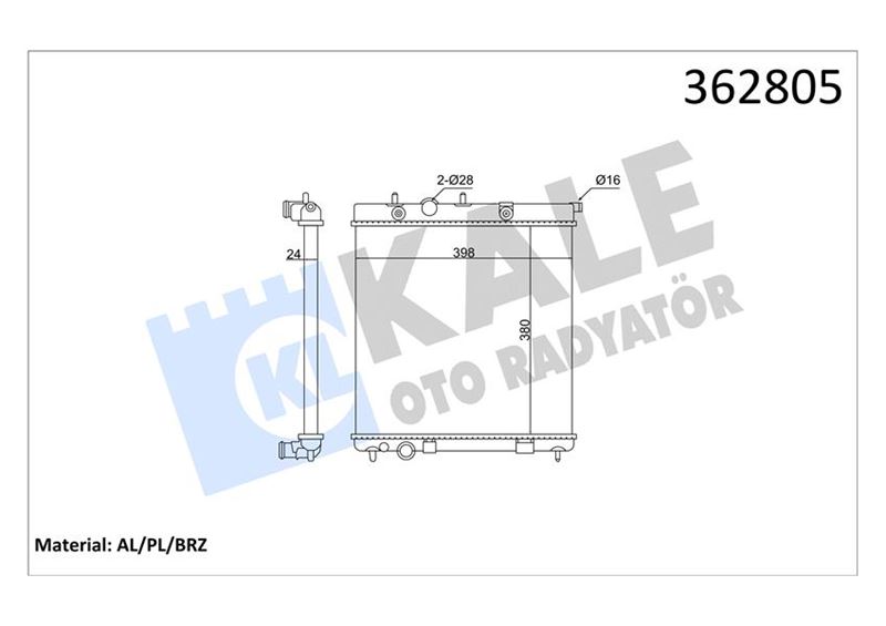 SU RADYATORU PEUGEOT 207 07>13 - 208 12> - CITROEN C3 - DS3 09> [TU3JP] 1.4/1.6 [MT] [BRAZING] [380X398X24]
