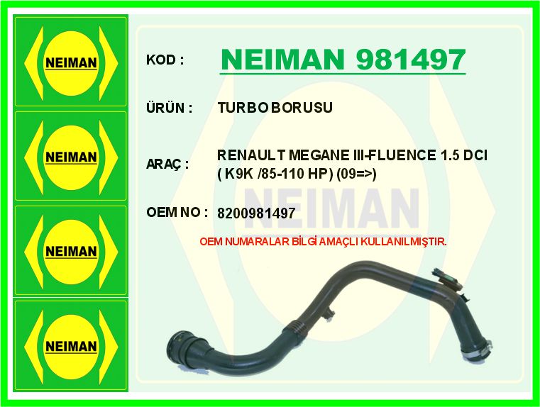 TURBO BORUSU MEGANE III 09> SCENIC III 09> FLUENCE 09> 1.5dCi
