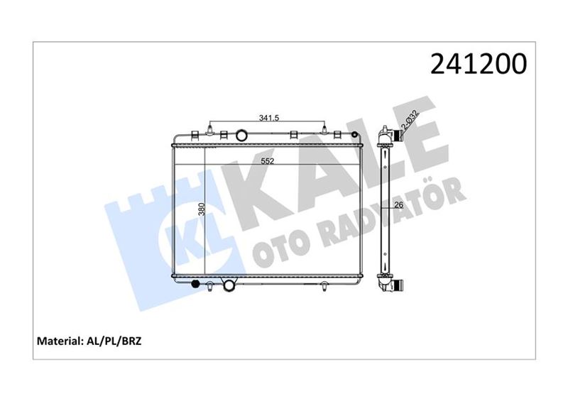 RADYATÖR 407 04>C5 04>1.6HDI 2.2 16V(AC+MEK) (552x380x26)(1 SIRA ALB SİSTEM)