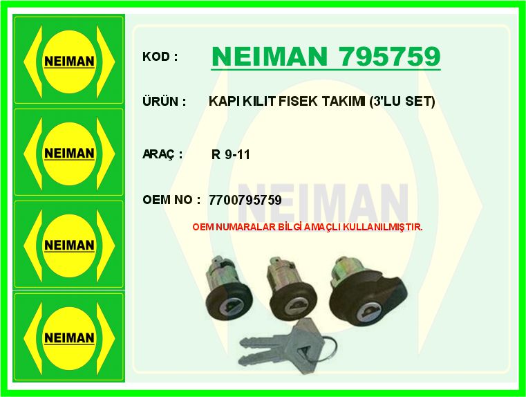 Kapı Kilit Fisek Takımı (3'LU Set) R 9-11