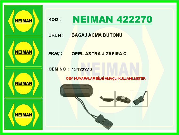 BAGAJ AÇMA BUTONU (DÜĞME-SWİCİ) OPEL ASTRA J 10>15-ZAFIRA C 10>18