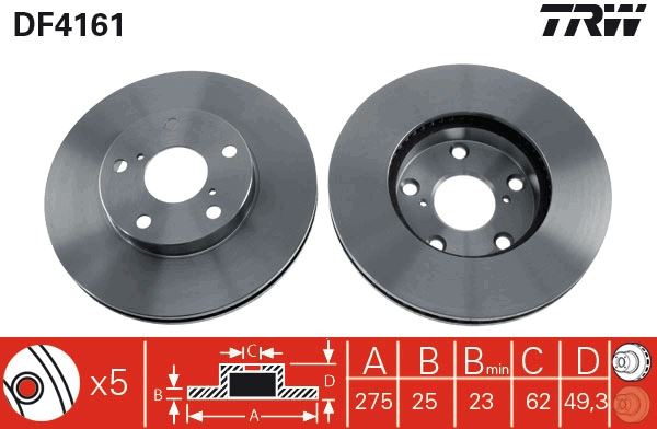 ÖN FREN DİSKİ (HAVA KANALLI) TOYOTA RAV4 2.0L 1AZ-FE 1CDFTV ACA21 CLA21 01-05 (275 çap x 5 bijon) - Takım disk fiyatıdır