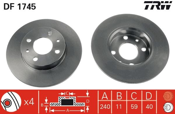 ON FREN DISKI FIAT 500 500C 07> TİPO-PUNTO-TEMPRA-PANDA-MAREA-BRAVO 96> ALFA ROMEO 145-146-155 92> FORD KA 08>12 (240.5x11) 4DELİK