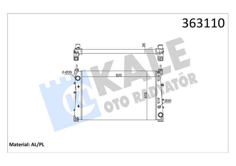 [BRAZING VERSİYONU KL195500] FIAT LINEA PUNTO EVO 1.3/1.6 MJTD 1.4TJET 07<12 (MT) [MEKANİK] [620X416 X34] SU RADYATÖRÜ