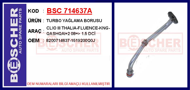 TURBO YAĞLAMA BORUSU CLIO III THALIA-FLUENCE-KNG-QASHQAI+2 08=> 1.5 DCİ ALÜMİNYUM BORU