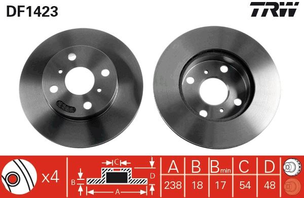 ÖN FREN DİSKİ (HAVA KANALLI) TOYOTA COROLLA 1,3L 2E EE100 95-98 / 1,6L 4A-F AE92 88-92 (238 ÇAP X 4 BİJON) - Takım disk fiyatıdır