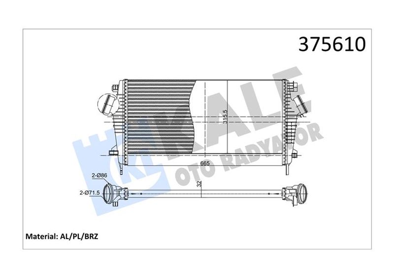 TURBO RADYATÖRÜ (INTERCOOLER) OPEL INSIGNIA A 1.6 CDTI 15>(B16DTH B16DTJ) [BRAZING] [665X315.5X32] (OTOMATİK)