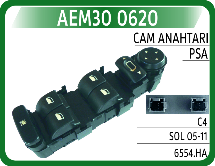 CAM AÇMA ANAHTARI CITROEN C4 SOL (04-11) (DÖRTLÜ- AYNA AYARLI + ÇERÇEVESİZ)