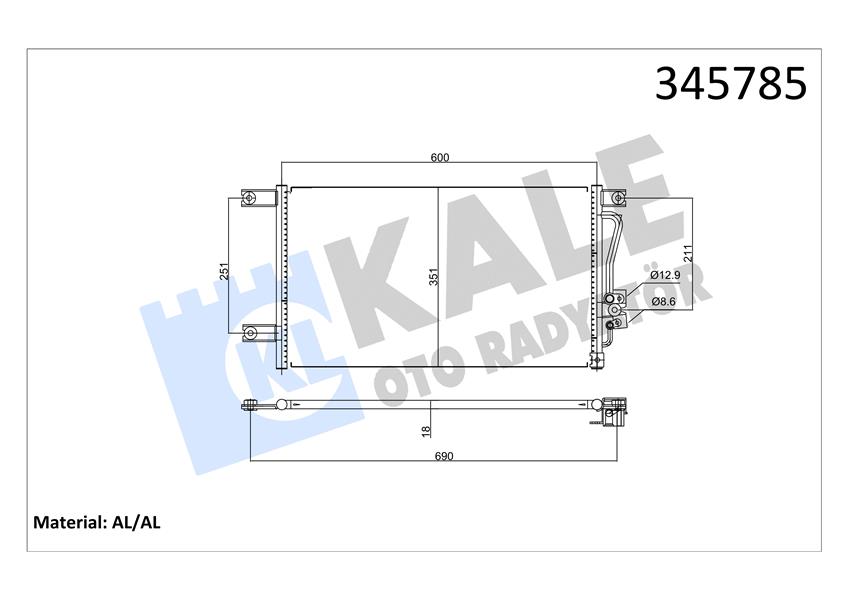 KLİMA RADYATÖRÜ (KONDENSER) MITSUBISHI L200 2.5L 4D56 K64T K74T 96-07 (575 x 338 x 16)