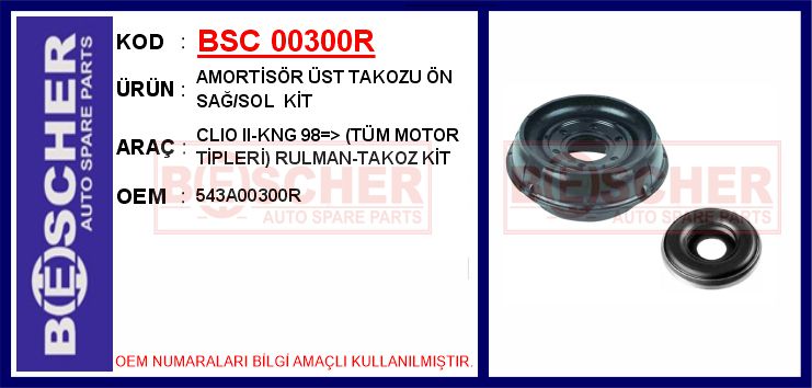 AMORTİSÖR ÜST TAKOZU ÖN SAĞ/SOL KİT CLIO II-KNG 98=> (TÜM MOTOR TİPLERİ) RULMAN-TAKOZ KİT