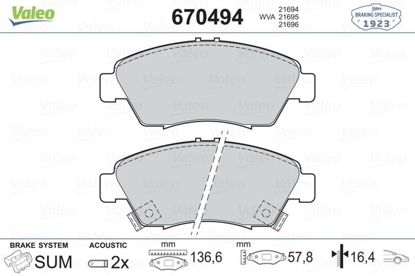 ÖN FREN BALATA (BÜYÜK TİP) HONDA CIVIC 1,6L B16A2 VTEC 16v 160hp EK 96-98 / 1,4L D14 (3 kapı - H/B) ES 01-05