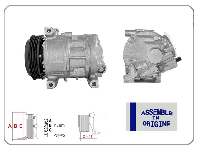 KLIMA KOMPRESORU FIAT DOBLO / FIORINO / LINEA / PRATICO / PUNTO - ALFA ROMEO MITO [5PK - V KAYIS KASNAGI] [110MM]