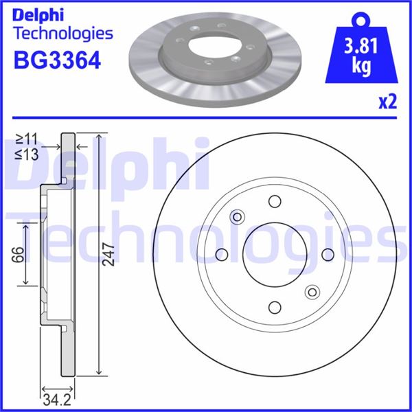 ÖN FREN AYNASI PEUGEOT P206 98>12 P306 93>01 CITROEN XSARA 97>05 (ABS`SİZ 247x13x4DL DOLU) SOĞUTMASIZ