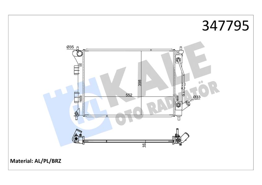 SU RADYATORU HYUNDAI I30 1.6 11=> - KIA CEE`D 1.6GDI 12=> (AT) (BRAZING) (552X398X16)