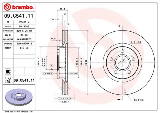 FREN DISKI ON HAVA KANALLI 300mm VOLVO S40 II 04-12 V50 05-12 C-MAX 03> C-MAX II 07-15 FOCUS II 04-12 FOCUS III 12-17 KUGA II 14-19 TRANSIT CONNECT 15>