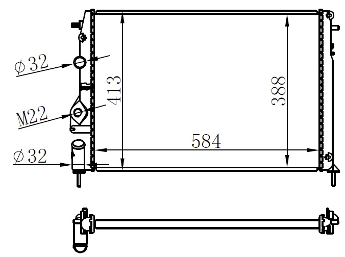 RADYATÖR BRAZİNG MGN I-SCENIC 1.4-1.6-1.8-2.0 16V (AC+MEK) (584x388x22)
