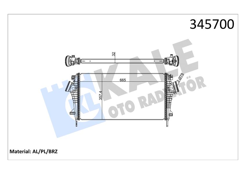 TURBO RADYATÖRÜ (INTERCOOLER) INSIGNIA A 09>17 1.6 CDTI LET-DTH-DTJ 2.0 DTH-NFT-NHT-DTR (AL/PL/BRZ) 2.8 NET-NER (665x361.7x32)