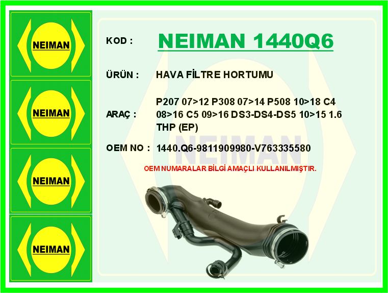 Hava Filtre Hortumu P207 07>12 P308 07>14 P5...