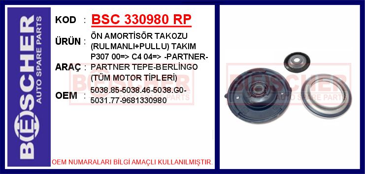 Ön Amortisör Takozu (Rulmanli+pullu) Takım P307 00...