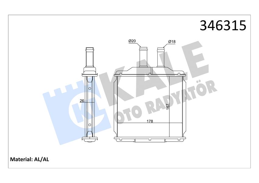 KALORİFER RADYATÖRÜ DAEWOO NUBIRA 1.6L F16D3 J200 03-> / CHEVROLET LACETTI J200 05-> - ALEMİNYUM