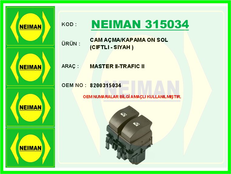 CAM AÇMA/KAPAMA ON SOL ( CIFTLI - SIYAH ) MASTER II-TRAFIC II