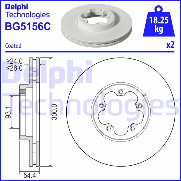 FREN DISKI ON HAVALI 300mm TRANSIT V347 2.2TDCI 2.4TDCI 06-> 5 BIJON