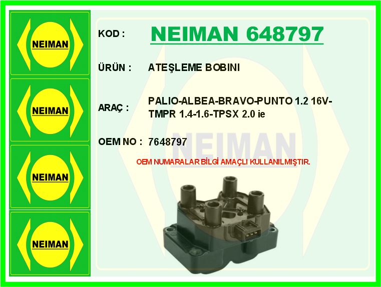 ATEŞLEME BOBİNİ FIAT PALIO-ALBEA-BRAVO-PUNTO 1.2 16V-TEMPRA 1.4-1.6-TIPO SX 2.0 ie 155 164