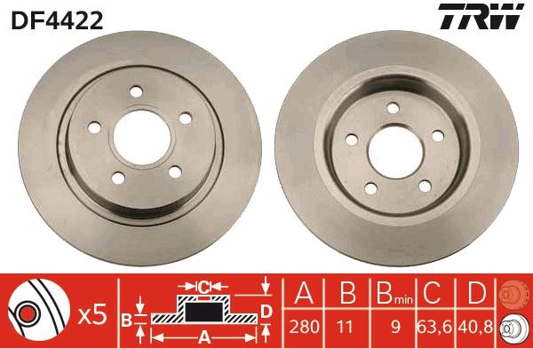 ARKA FREN DISKI AYNA FOCUS II04>11 C-MAX 07>09 VOLVO V50 04>12 C30 06>12 C70 II 05>13 S40 II 04>12 17 JANT - 16 JANT DÜZ 280mm 5 BİJON
