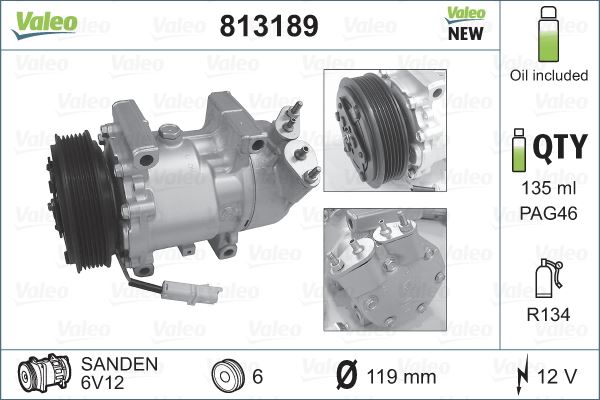 KLİMA KOMPRESÖRÜ BERLINGO-PARTNER 1.4-1.6 16V 96=>C2 1.4-1.6-1.6 HDİ 03=> (119mm)