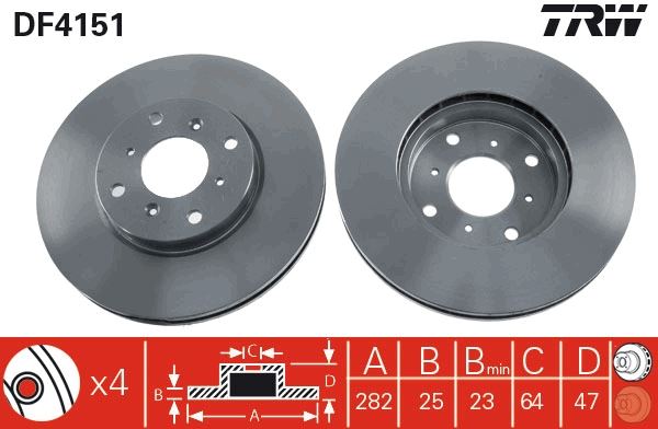 ÖN FREN DİSKİ (HAVA KANALLI) HONDA ACCORD 1.8L F18B2 CG8 EURO 99-02 (282 çap x 4 bijon) - Takım disk fiyatıdır