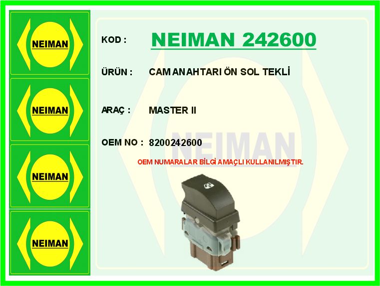 Cam Anahtarı Ön Sol Tekli