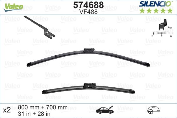 ÖN SİLECEK SÜPÜRGE TAKIMI (800-700mm) OPEL ZAFIRA C 11>19 PEUGEOT P3008-P5008 09> CITROEN C4 SPACETOURER 18> Silencio X-TRM Flat Blade VM484 (X2)