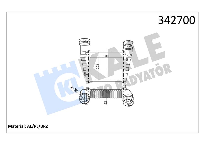 TURBO RADYATÖRÜ (INTERCOOLER) PASSAT-SUPERB (AL/PL/BRZ) (230x203x62)