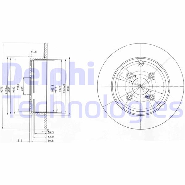 ARKA FREN DİSKİ (DOLU TİP) TOYOTA COROLLA 1,4L 1ND-TV NDE120 04-06 / 2,0L 1CD-FTV CDE120 03-06 (279 çap X 4 bijon) - Takım disk fiyatıdır