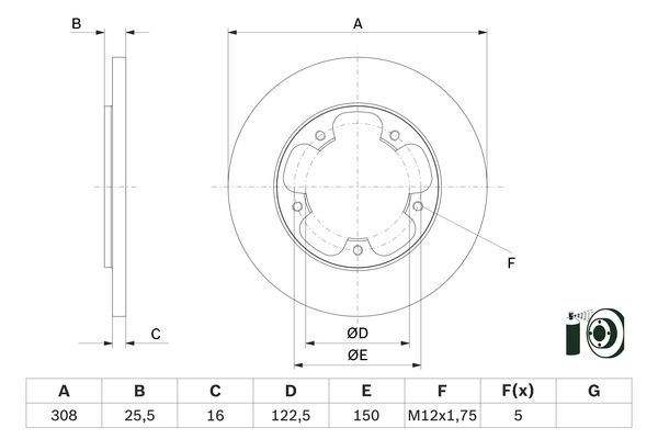 FREN DISKI ARKA DUZ 308mm 5 BIJON TRANSIT V363 2.0TDCI 2.2TDCI 14> TEK TEKER ARKADAN CEKISLI