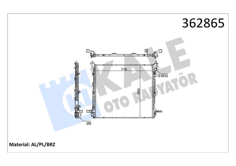 SU RADYATÖRÜ VOLKSWAGEN CRAFTER 50 (SY_SZ) 2.0TDI 18=> GRAND CALIFORNIA - MAN TGE 2.0TDI 18=> (BRAZING) (718X665X22)