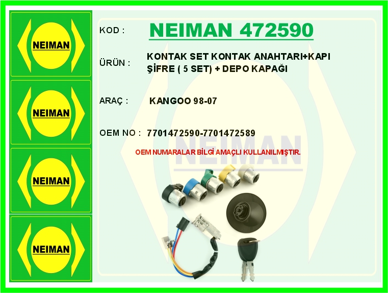 Kontak Set Kontak Anahtari+kapi Şifre (5 Set) + D...