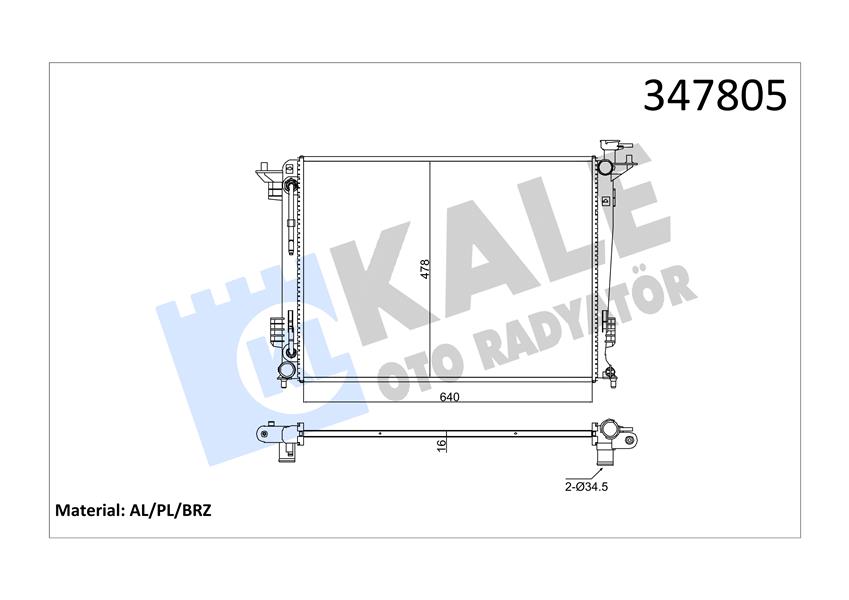 SU RADYATORU HYUNDAI IX35 - KIA SPORTAGE 2.0 10> (AT) [BRAZING] [640X478X16]