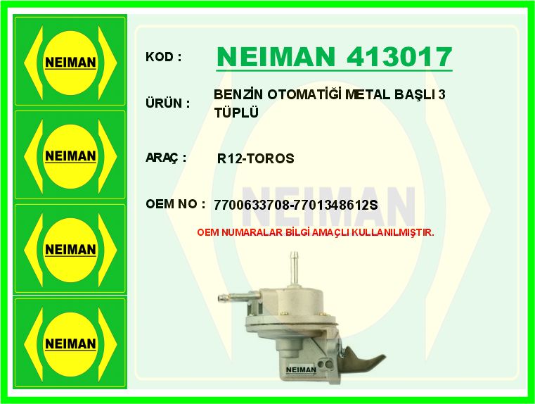Benzin Otomatiği Metal Başli 3 Tüplü R12-TOROS