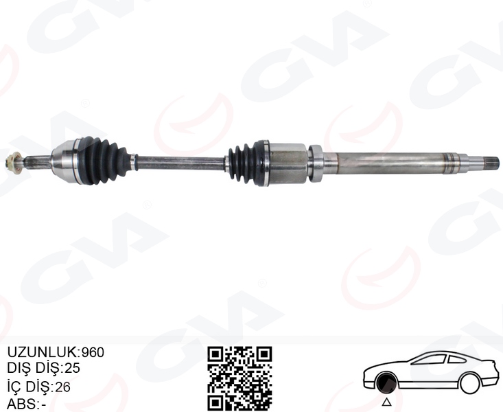 ÖN AKS KOMPLE SAĞ TRANSIT CONNECT 1.8 TDCI 02>14 75-90-110PS (960mm)