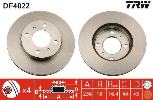 ÖN FREN DİSKİ (HAVA KANALLI) MITSUBISHI CARISMA 1,6L 4G92 DA1A 95-99 (236 çap x 4 bijon) - Takım disk fiyatıdır