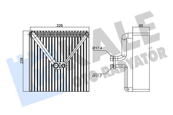EVAPORATOR VOLKSWAGEN POLO 02> - SKODA FABIA 99>14 ROOMSTER 06>15 - SEAT CORDOBA 02>09 IBIZA 12> TOLEDO IV 12> 1.4 16V 1.4/1.9TDI VALF YOK (BRAZING AL/AL) (235X228X65)